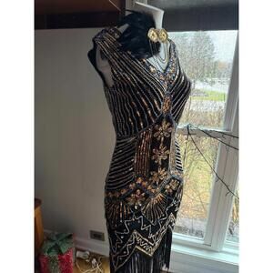 Matme Roaring 20's Black/Gold Woman's Dress M